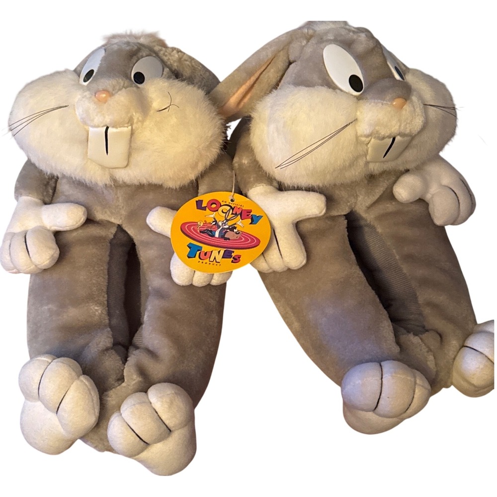 Vtg Looney Tunes Bugs Bunny Plush Slippers 3D Character 1996 Adult Sz L NOS